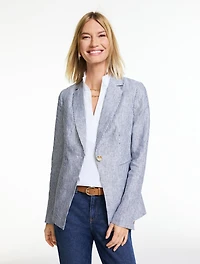 Classic Linen Single Button Blazer - Spring Stripe