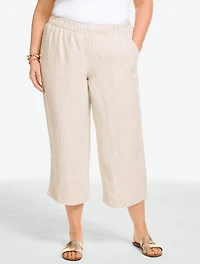 Washed Linen Wide Crop Pull-On Pants