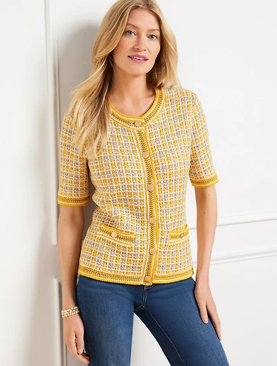 Short Sleeve Cardigan - Texture Plaid