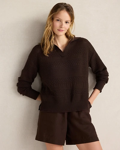 Cotton Mixed Stitch Johnny Collar Sweater