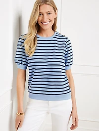 Button Shoulder Crewneck Sweatshirt - Stripe