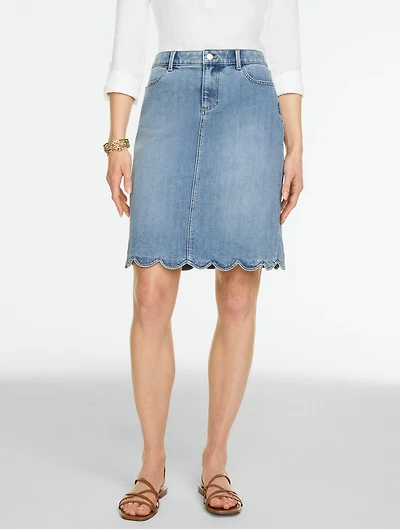 Scallop Hem Denim A-Line Skirt - Grace Bay Wash