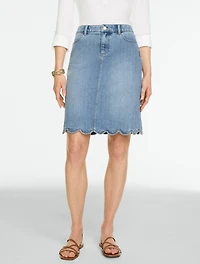 Scallop Hem Denim A-Line Skirt - Grace Bay Wash