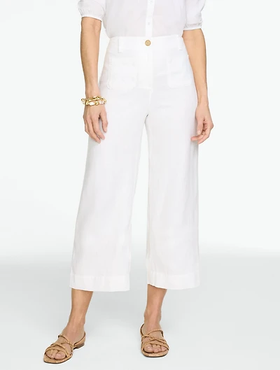 Washed Cotton Wide Crop Patch Pocket Pants