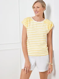 Embroidered Dropped Shoulder Tee - Josephine Stripe