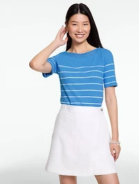 Crochet Trim Bateau Neck Tee - Stripe