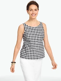 Poplin Bateau Neck Top - Gingham