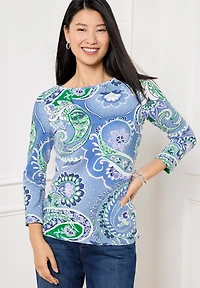 Bateau Neck Tee - Colorblock Paisley