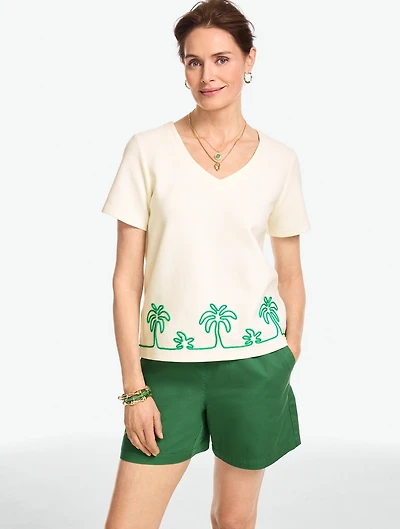 Embroidered V-Neck Tee
