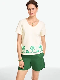 Embroidered V-Neck Tee