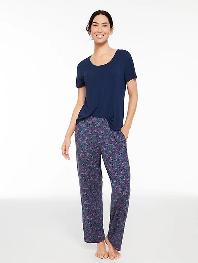 Talbots x Soma Cool Nights Short Sleeve Tee & Pant Pajama Set - Ditsy Flowers