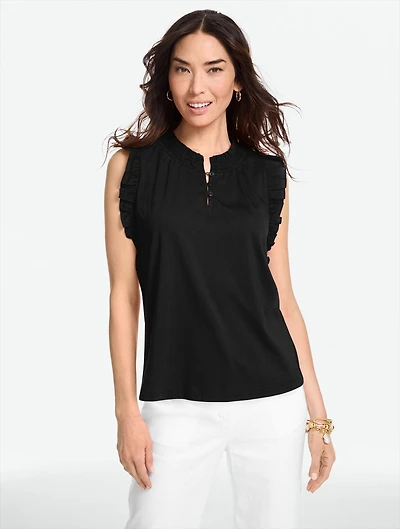 Flutter Sleeve Mixed Media Top