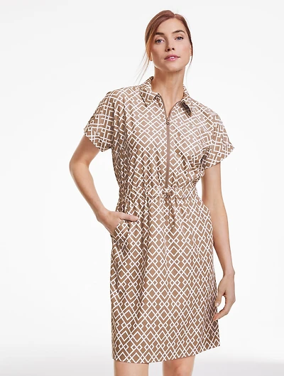 Lightweight Woven Stretch Bungee Dress - Lattice Diamonds