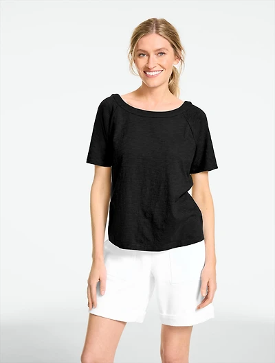 Button Back Crewneck Slub Tee