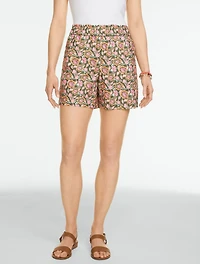 Washed Linen Pull-On Shorts - Strappy Floral