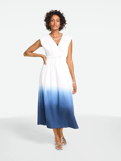 Poplin Fit & Flare Midi Dress - Dip-Dyed