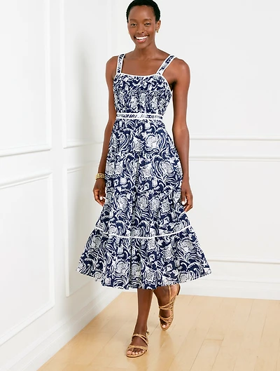 Tiered Fit & Flare Dress - Distressed Jacobean