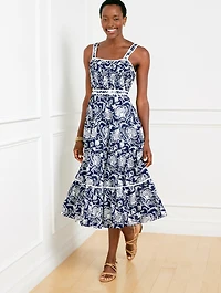 Tiered Fit & Flare Dress - Distressed Jacobean