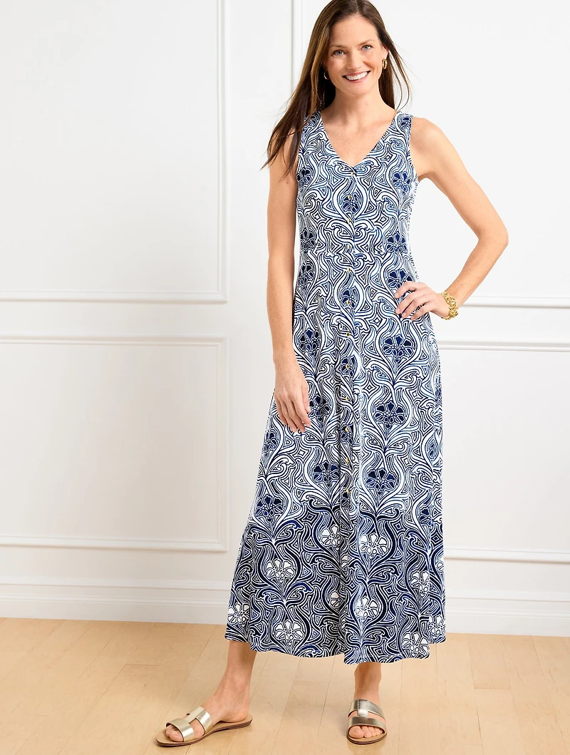 Sleeveless Midi Jersey Dress - Outline Floral