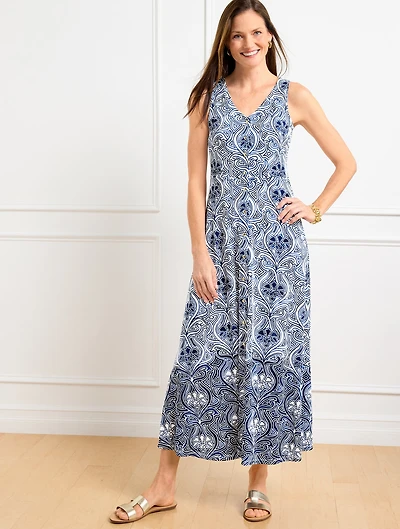 Sleeveless Midi Jersey Dress - Outline Floral