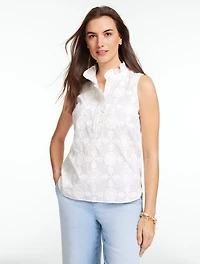 Embroidered Ruffle Neck Top - Seabloom