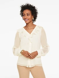 Ruffle Neck Crinkle Top