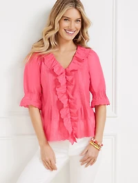 Embroidered Eyelet Ruffle Top