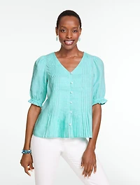 Pleated Linen Top - Cross-Dyed
