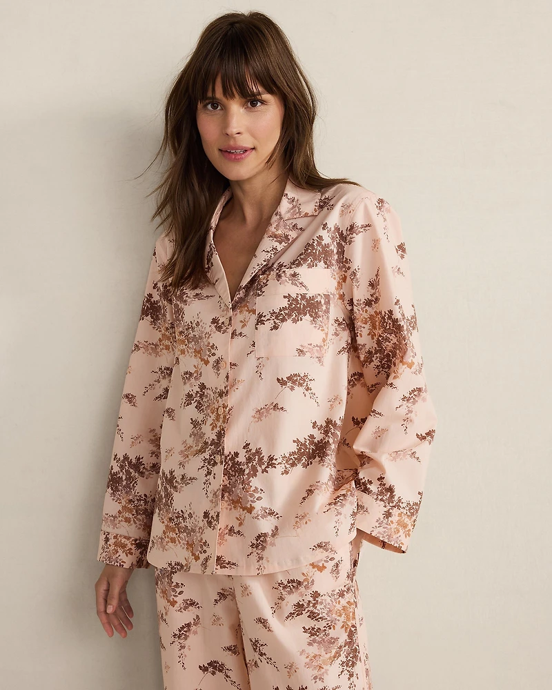 Organic Cotton Poplin Painted Rose Pajama Top