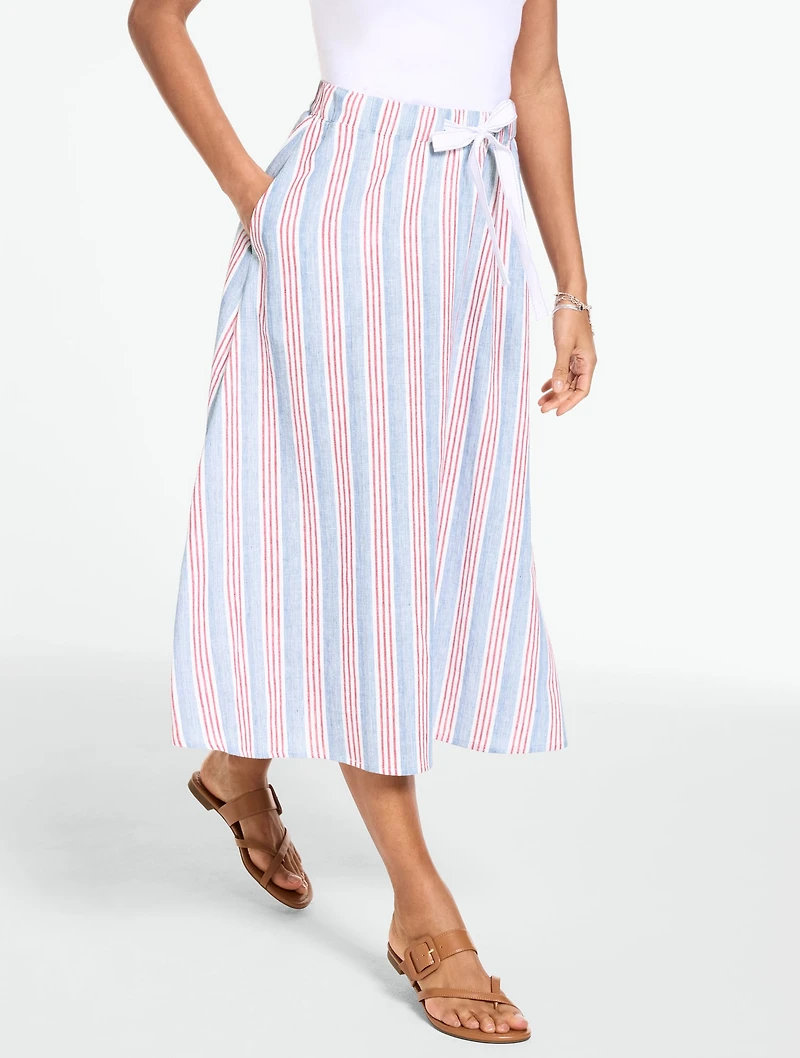 Linen-Blend Pull-On Skirt - Shore Stripe