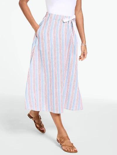 Linen-Blend Pull-On Skirt - Shore Stripe