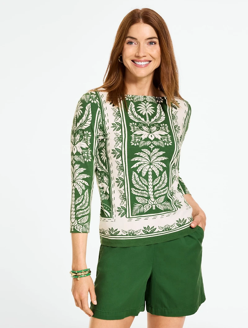 Bateau Neck Tee - Tropical Damask