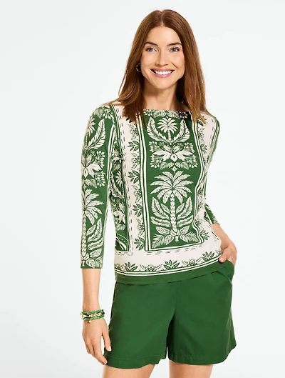 Bateau Neck Tee - Tropical Damask