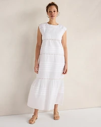 Organic Cotton Poplin Lace Trim Midi Dress
