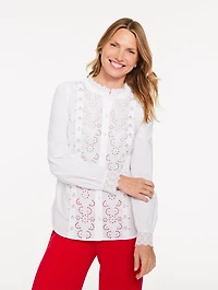 Embellished Eyelet Poplin Top