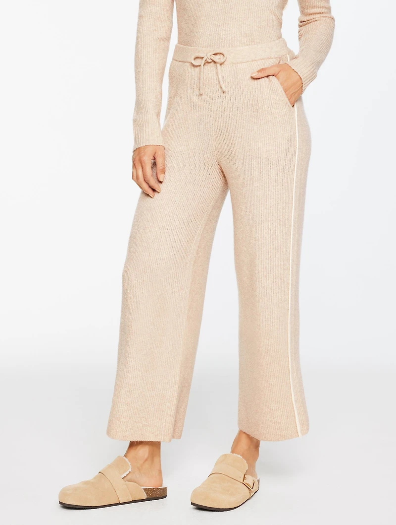Wide Leg Sweater Pants - Tipped