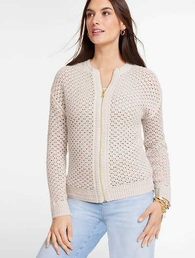 Open Stitch Full-Zip Cardigan