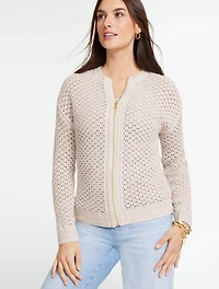 Open Stitch Full-Zip Cardigan