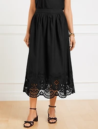 Embroidered Poplin Fit & Flare Midi Skirt