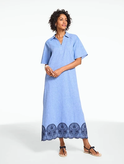 Embroidered Linen Blend Kaftan