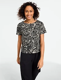 Button Back V-Neck Slub Tee - Garden Floral