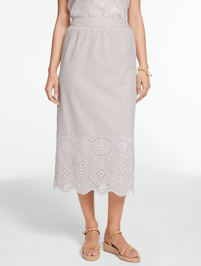 Embroidered Linen A-Line Skirt
