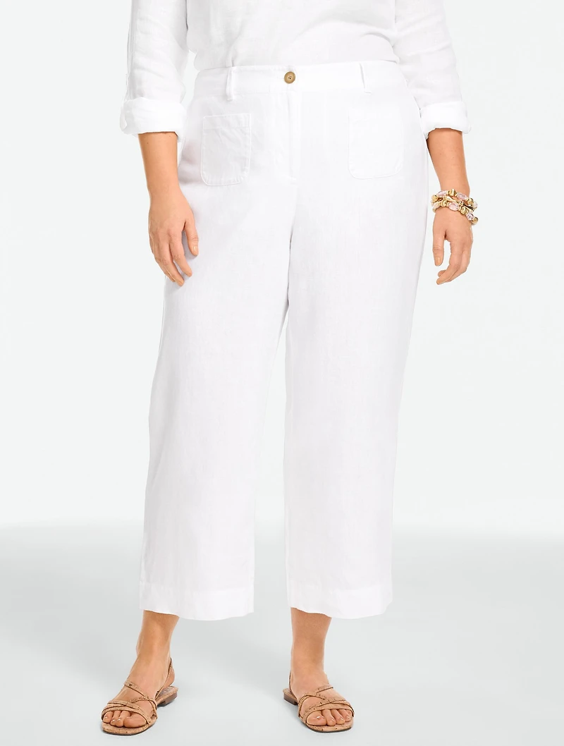 Washed Cotton Wide Crop Patch Pocket Pants