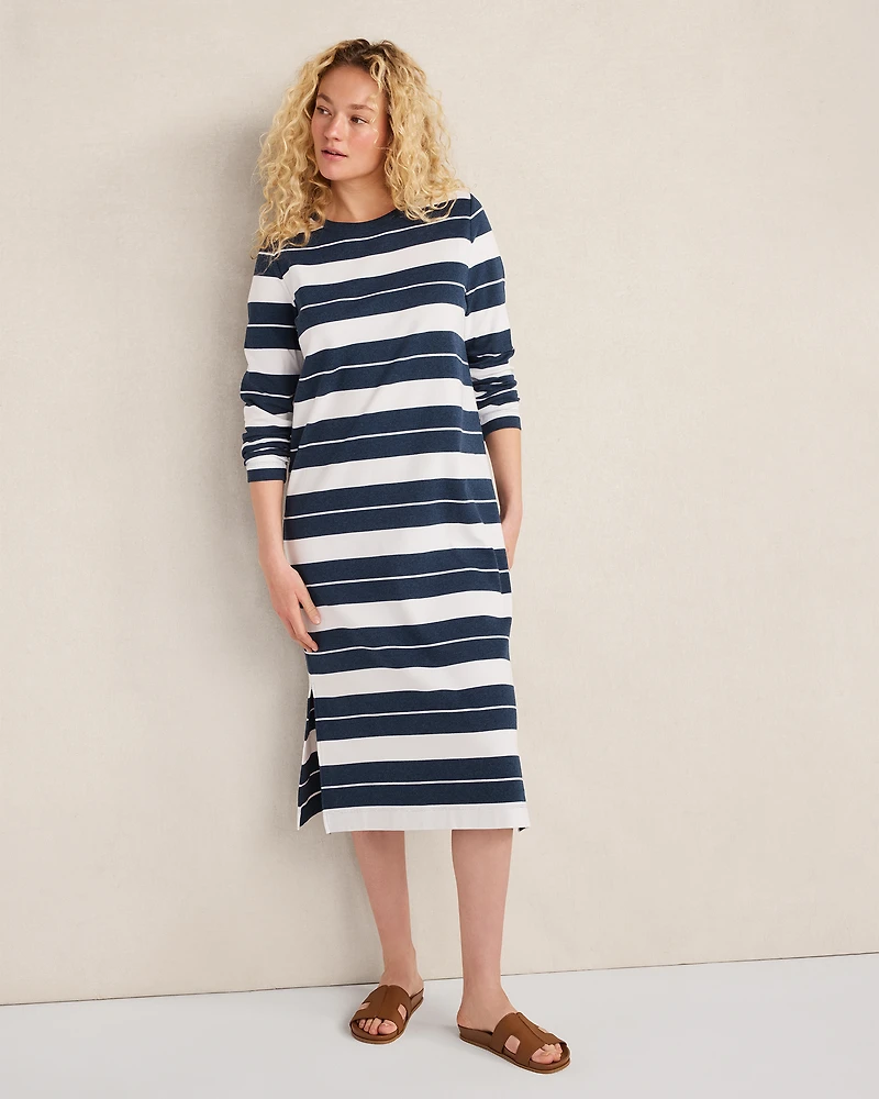 Organic Cotton Interlock Stripe Midi Dress