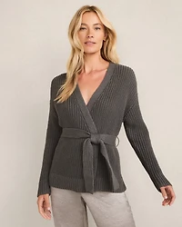 Cotton Blend Lurex Belted Cardigan