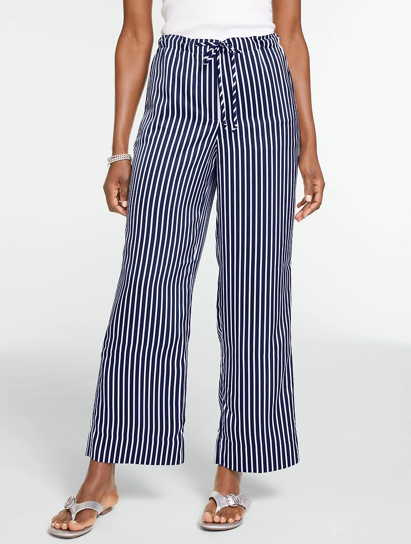 Satin Wide Ankle Pants - Breezy Way Stripe