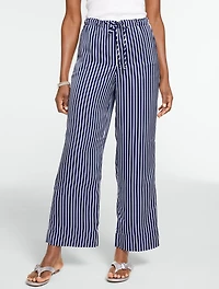 Satin Wide Ankle Pants - Breezy Way Stripe