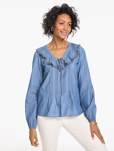 Chambray Pintuck Top