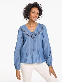 Chambray Pintuck Top