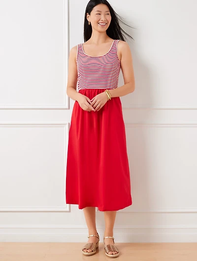 Mixed Media Poplin Midi Dress - Stripe